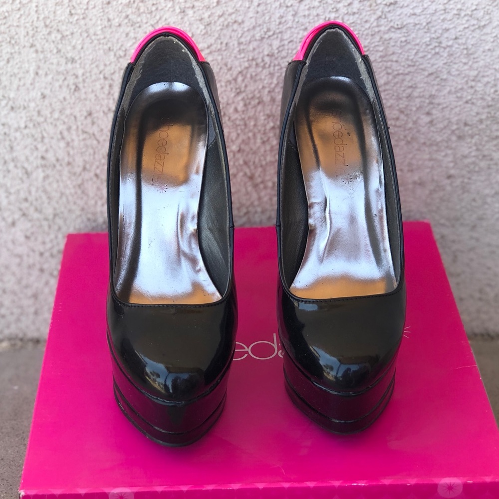 Black and hot pink heels